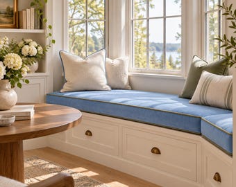 Custom Bench Cushion Velvet Window Seat with Foam and Piping custom size