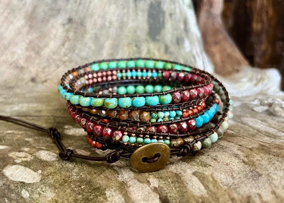 Beautiful Five Wrap Beaded Bracelet / #48 - Etsy