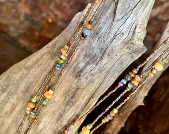 beautiful copper heishi and gemstone beaded necklace / #65