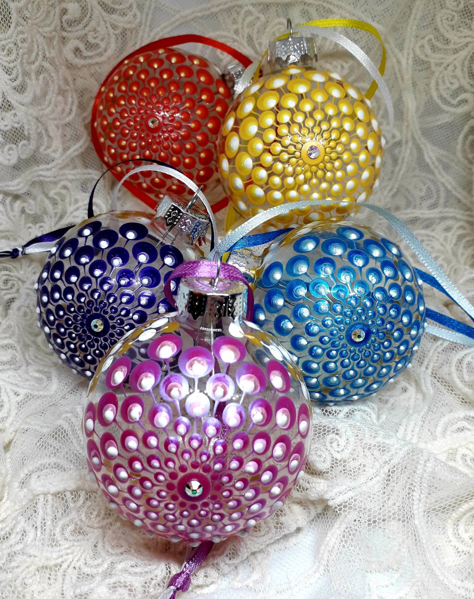 Box of 5 medium 6cm hand painted glass baubles Christmas Etsy