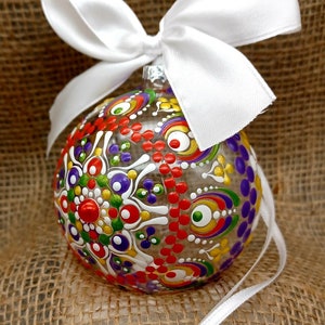 Large Bespoke Handpainted Glass Christmas bauble 8cm