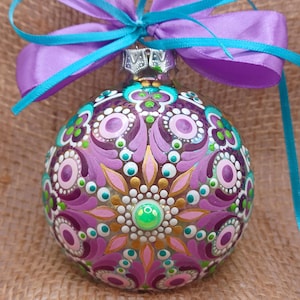 Hand-Painted Glass Christmas Bauble, Mandala Ornament, Personalized Gift, 8cm