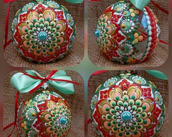 Op maat gemaakte handgeschilderde grote glazen mandala kerstbal ornament decoratie decoratie 8 cm / zoals gezien op tv