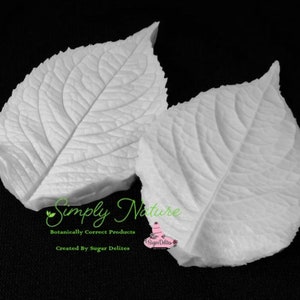 Puede incluir: Dos moldes de silicona blancos para hacer hojas de azúcar. Los moldes están diseñados para crear hojas de aspecto realista con venas detalladas. Los moldes están etiquetados como "Simply Nature" y "Productos Botánicamente Correctos Creados por Sugar Delights."