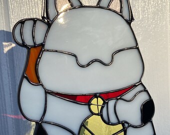 Stained Glass Lucky Cat Suncatcher