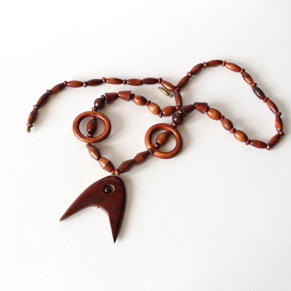 Vintage Wooden Necklace, Wood jewelry, Boho Bohem