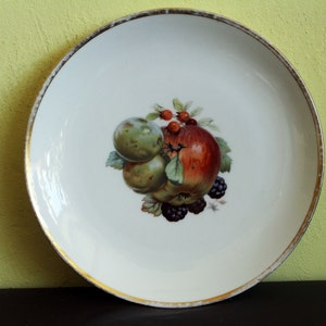 Romantic Vintage Serving Plate With Fruit Decor, Farmhouse Kitchen Decor, Painted Fruit Plate, Gold Trimming, KRONACH BAVARIA GERMANY
