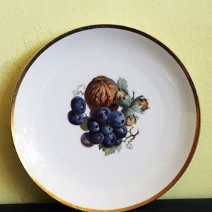 Romantic Vintage Serving Plate With Fruit Decor, Farmhouse Kitchen Decor, Painted Fruit Plate, Gold Trimming, KRONACH BAVARIA GERMANY