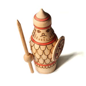 Vintage Wood Cavalier figurine, Russian Knight, Wooden Armor, Hand Carved, Wood Grain, Farm