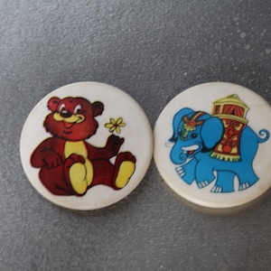 Vintage Children Badges,  Elephant and Bear Pin, Hat Pin, Vintage Plastic Pin, Teddy Bear Badge, Brooch Vintage, Pin Light Weight,