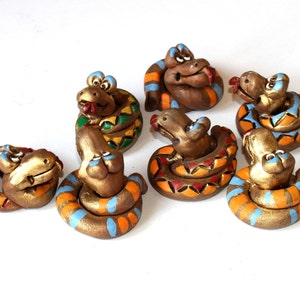 Set of 6 Small Snake Clay Figurine, Custom Snake Sculptures, Snake ceramic sculpture from clay, miniature animal totem