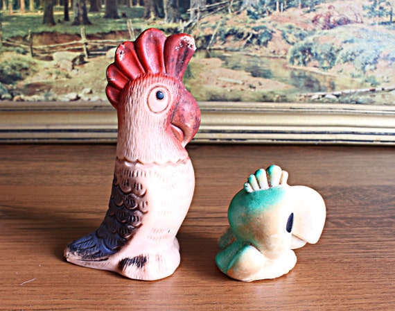 Set of 2 rare soviet rubber vintage toys Parrots 1970s, Soviet Cockatoo Toys