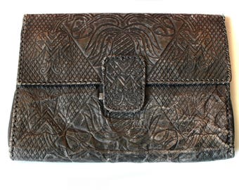 Vintage antiguo en relieve cuero bolso, monedero, bolso étnico, Vintage 30s bolso