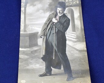Antique Portrait Postcard, Handsome Young Man, 1910s Photo Studio