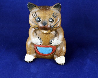 Estatuilla de gato de madera, decoración vintage para gatos, estatua de gato de madera, coleccionable para gatos, decoración de gatos, decoración para el hogar de gatos, estatua de gato hecha a mano