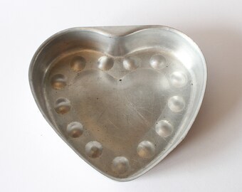 Pan de pastel de aluminio vintage, molde para hornear en forma de corazón, molde de pastel de aluminio para hornear, decoración de cocina, lata de pastel vintage - aluminio