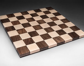 Wood Chess Board 18 Inch Handmade with Solid Maple and Walnut  - Checkers Board Game - Birthday Gift For Chess Player - Made in the USA