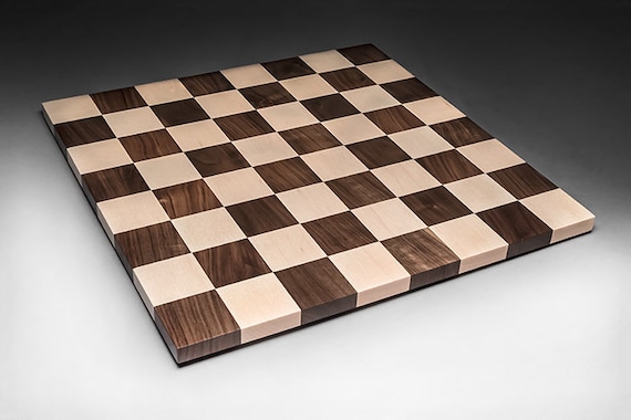 Hand Crafted Walnut And Maple Checkers/Chess Board With Carved