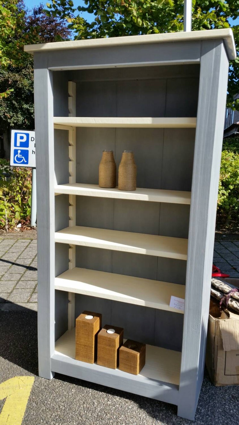 Solid Wood Painted Bookcase Adjustable Shelves Grey And Etsy