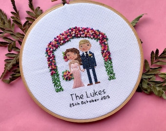 Custom Cross Stitch Wedding Portrait | Cotton Anniversary | Cotton Anniversary | House Warming Gift