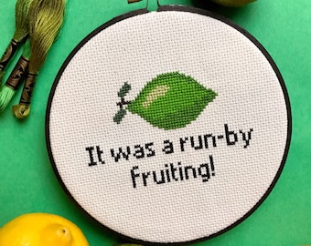 Mrs Doubtfire “Run-by Fruiting” Cross Stitch - made to order