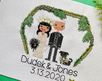 Custom Cross Stitch Wedding Portrait | Cotton Anniversary | Cotton Anniversary | House Warming Gift