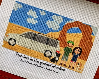 Full background family portrait Add On | Custom Cross Stitch Family Portrait | Birth Announcement | Cotton Anniversary | House Warming Gift