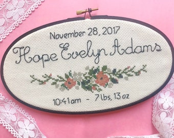 Custom Birth Announcement | Family name Cross Stitch