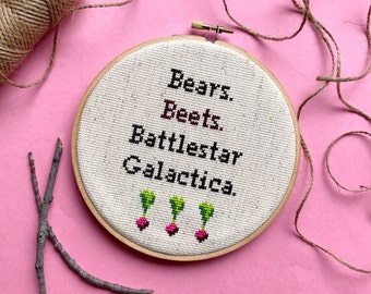The Office “Bears. Beets. Battlestar Galactica” Dwight Cross Stitch