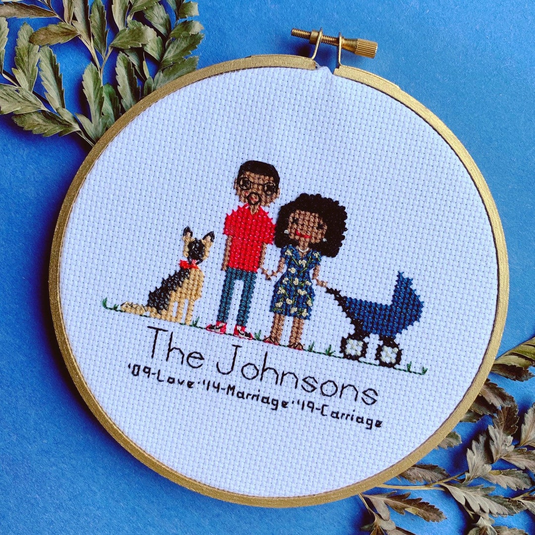 Four Figure Portrait Custom Cross Stitch Family Portrait Etsy