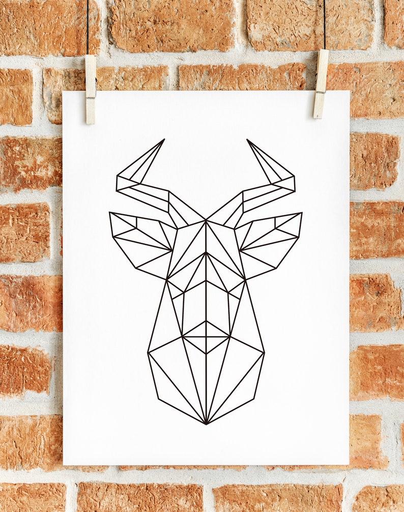 Geometric Deer Wall Art Printable, Deer Poster, Geometric Reindeer ...