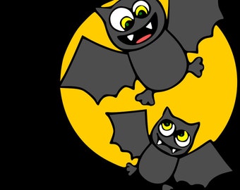 Bats on a Halloween Moon SVG File to cut with Cricut or Silhouette**