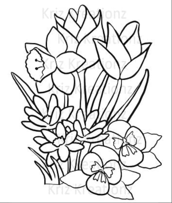 Spring Flowers Outline SVG Cut File