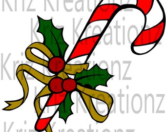 SVG Candy Cane With Holly Cut File for HTV Vinyl and Paper Scrapbooking ...