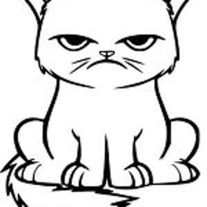Könnte beinhalten: Eine Schwarzweiß-Cartoon-Illustration einer wütenden Katze mit zusammengezogenen Augenbrauen und einem missmutigen Gesichtsausdruck.
