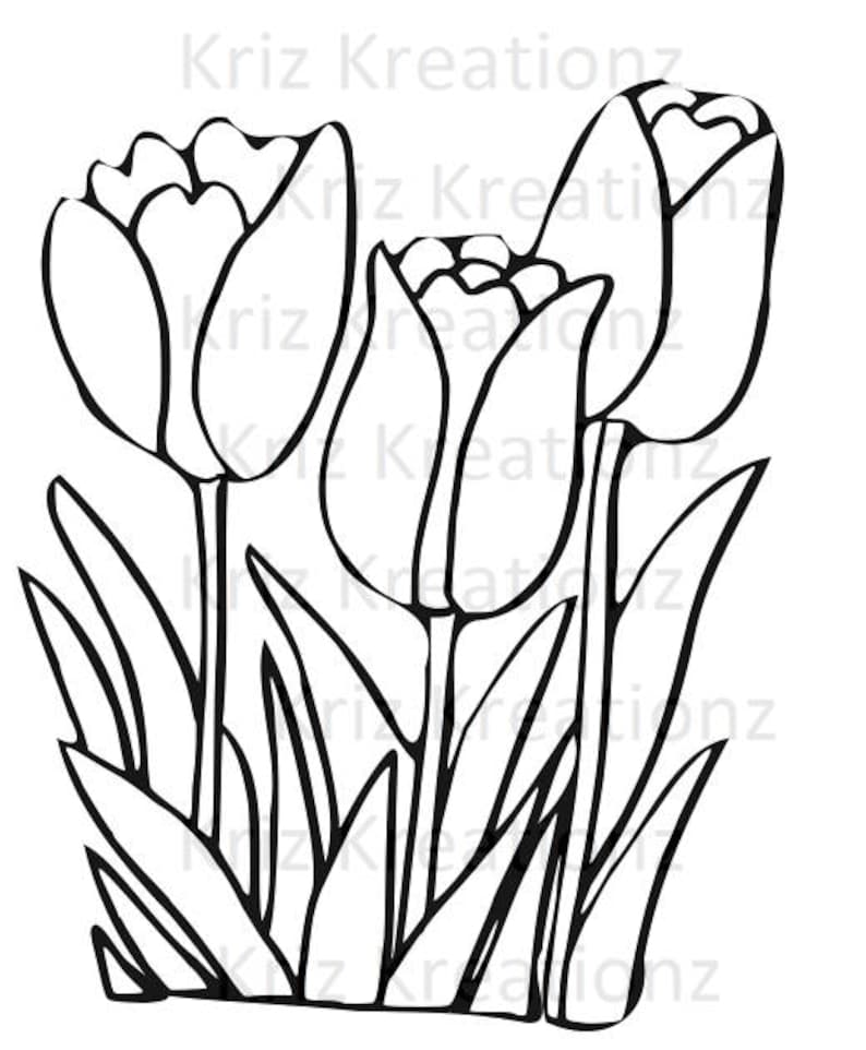 Download Tulips Outline SVG Cut File | Etsy