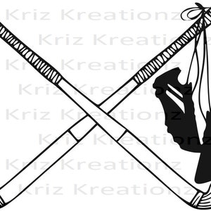 2 Files --Field Hockey Sticks Crossed and Cleats hanging from them and Field Hockey Sticks and Cleats and Pinnie Outline