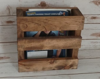 Wood Magazine Rack, Home Decor, Wood Menu Holder, Rustic Rack