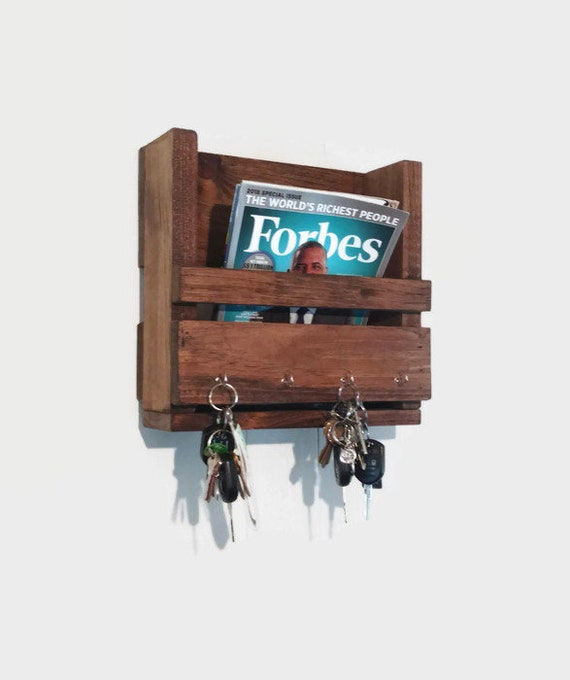 Rustic Mail Rack Key Hooks Wall Mounted Decor Farmhouse Wood Home