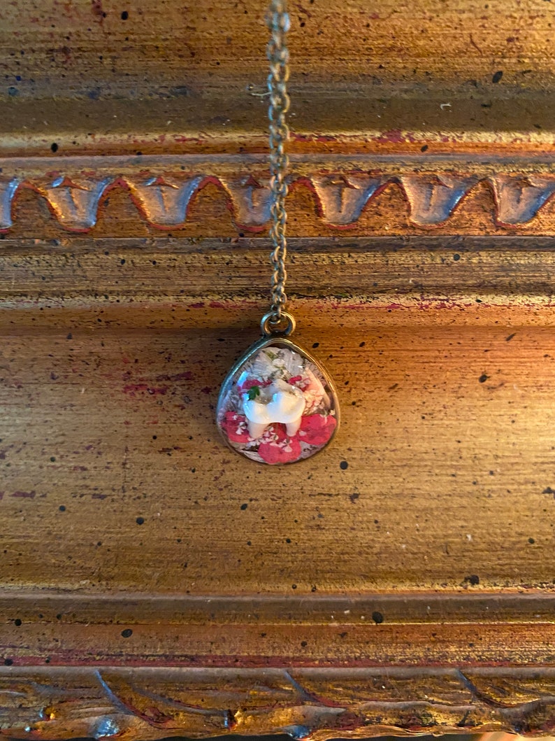 Floral Raccoon Tooth Tear Drop Pendant
