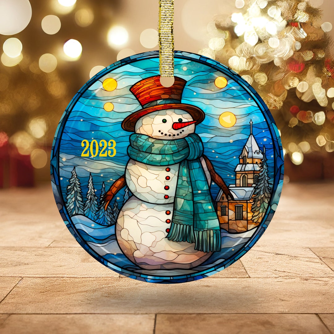 2023 Faux Stained Glass Snowman Ornament Real Glass or Lightweight