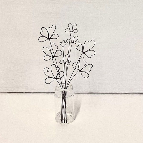 Wire Flowers In 4cm Glass Bottle - Handmade Shelf Decor Ornaments - Decorative Home Accent - Neutral, Minimalist Aesthetic Decor