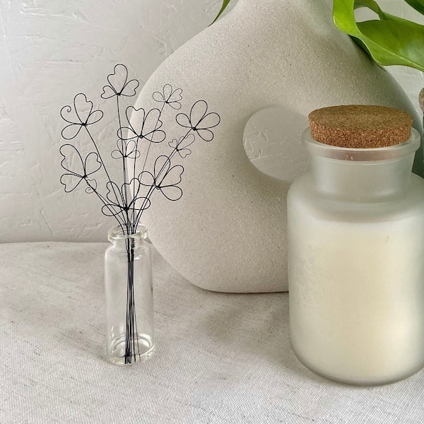 Wire Flowers In 6.5cm Glass Bottle - Handmade Shelf Decor Ornament - Decorative Home Accents -  Neutral, Minimalist Aesthetic Decor