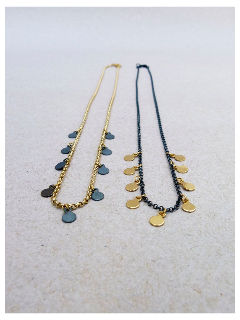 Black gold drop necklace Minimal Boho gift for her Girlfriend gift necklace Multi disc necklace Short necklace Dainty everyday jewelry