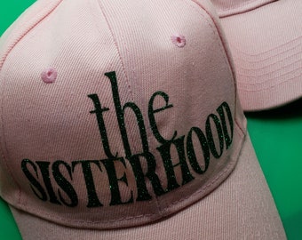 Pink Baseball Cap: the Sisterhood, Green Lettering - Etsy display picture 1