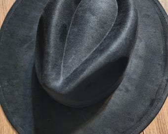 Sombrero fedora de piel de topo negro: sombrero unisex de ala ancha con copa recortada, un regalo ideal para hermanas con estilo, talla 56-58 cm