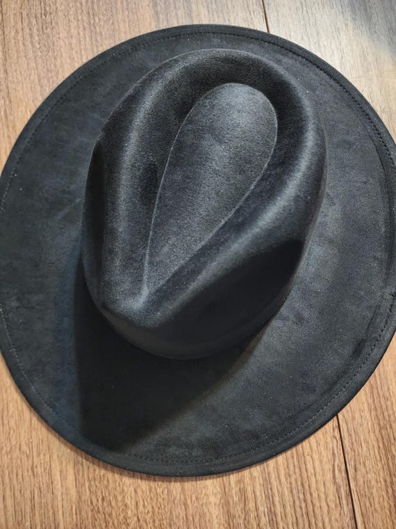 Black Moleskin Fedora Hat – Wide Brim Unisex Hat with Pinched Crown, Statement Gift for Stylish Sorors, Size 56–58cm