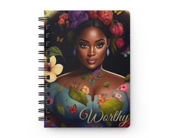 Cuaderno espiral con diseño floral "Ella es digna": Diario