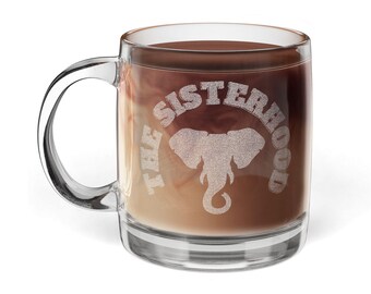 Taza de café de vidrio transparente con elefante grabado de Soror (12 oz)