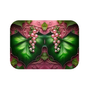 Pink and Green Soror Leaf Microfiber Bath Mat | Green Leaf Pink Pearl Soror Microfiber Bath Mat